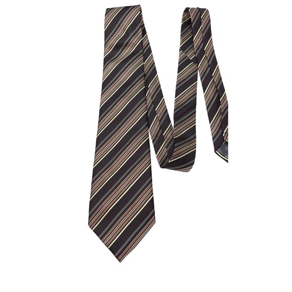 Gucci‎ Necktie Men's Brown Ivory Gold Striped Tie Italy Woven Silk 61